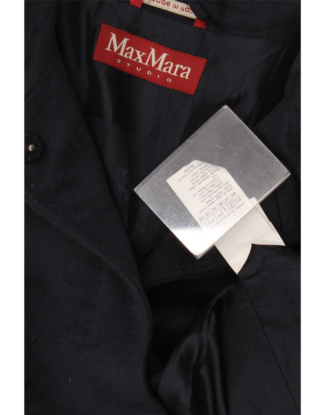 Max Mara Dame Overfrakke UK 16 Large Navy Blue Virgin Wool