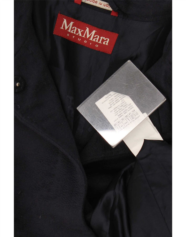Max Mara Dame Overfrakke UK 16 Large Navy Blue Virgin Wool