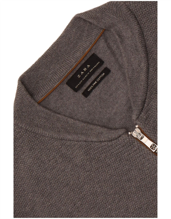 Zara Herre Cardigan Sweater XL Grå Bomuld