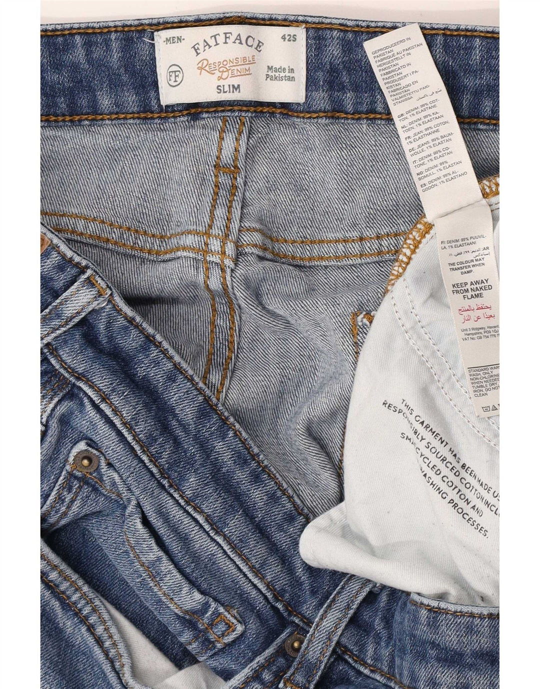 Fat Face Herre Slim Jeans W42 L28 Blå Bomuld