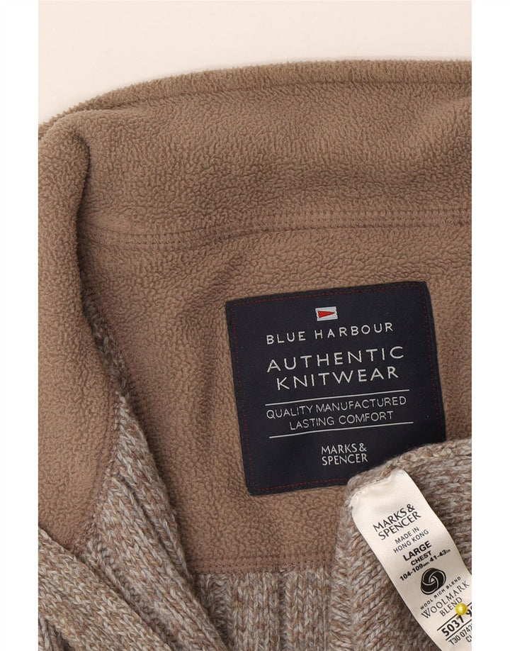 Marks & Spencer Herre Cardigan Sweater Stor brun Flecked Uld