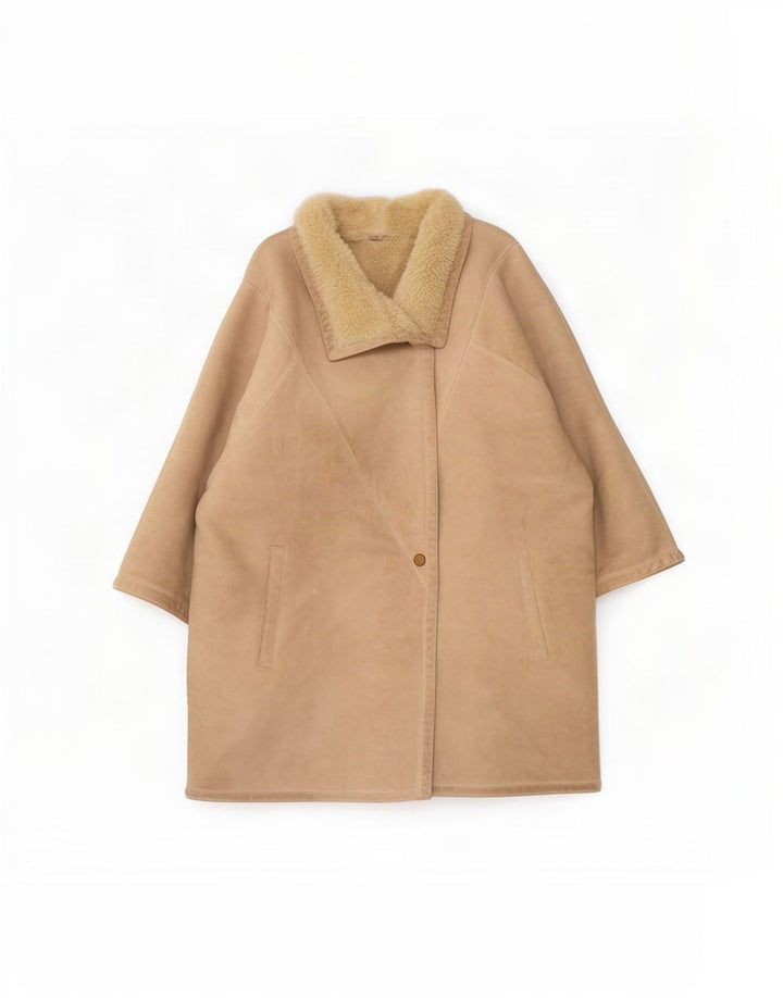 Vintage Dame 3/4 ærme Shearling Coat UK 14 Medium Beige
