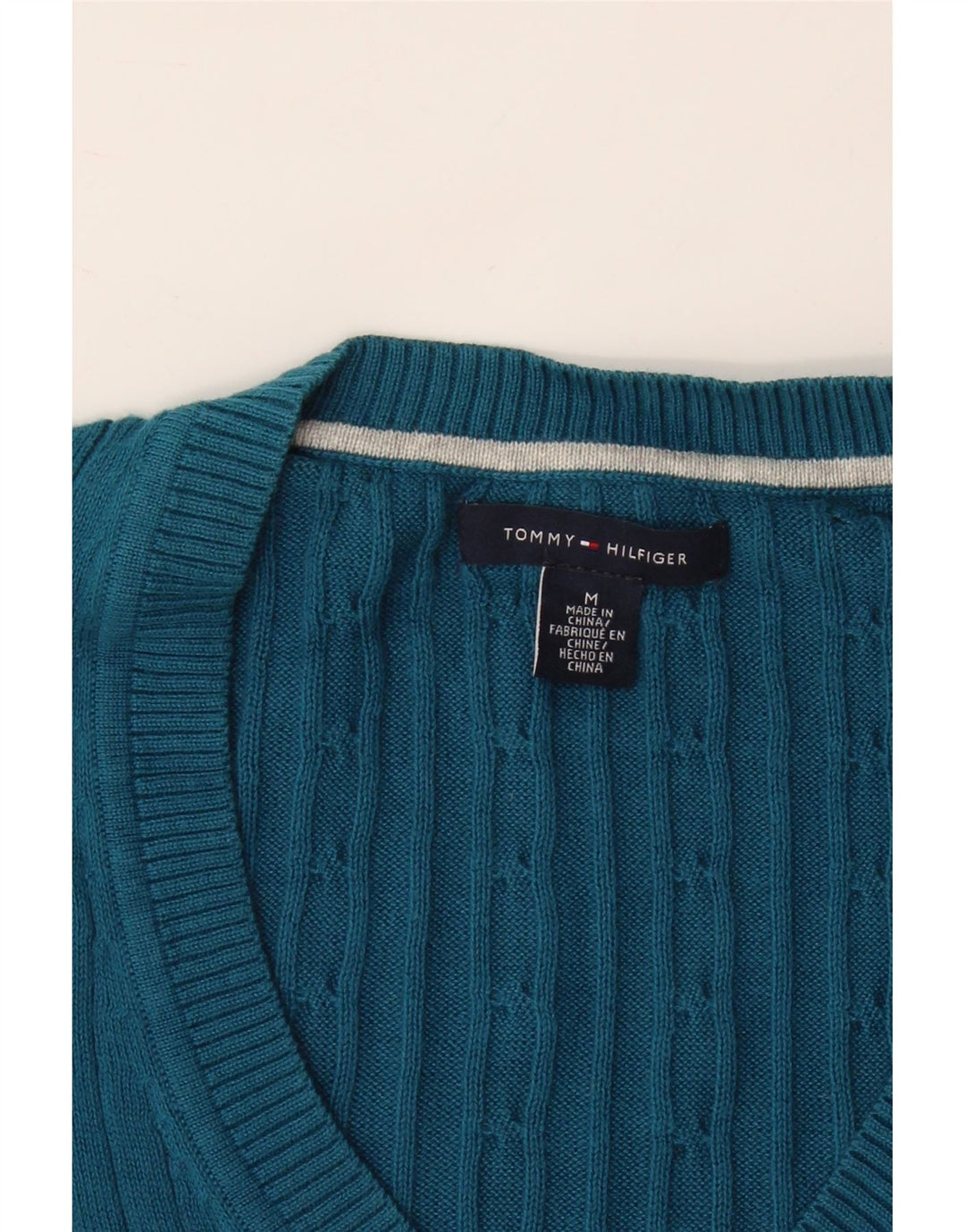 TOMMY HILFIGER Mens V-Neck Jumper Sweater Medium Blue Vintage Tommy Hilfiger and Second-Hand Tommy Hilfiger from Messina Hembry 