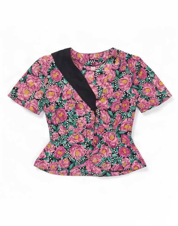 Vintage dameskjorte bluse UK 12 Medium Pink Floral