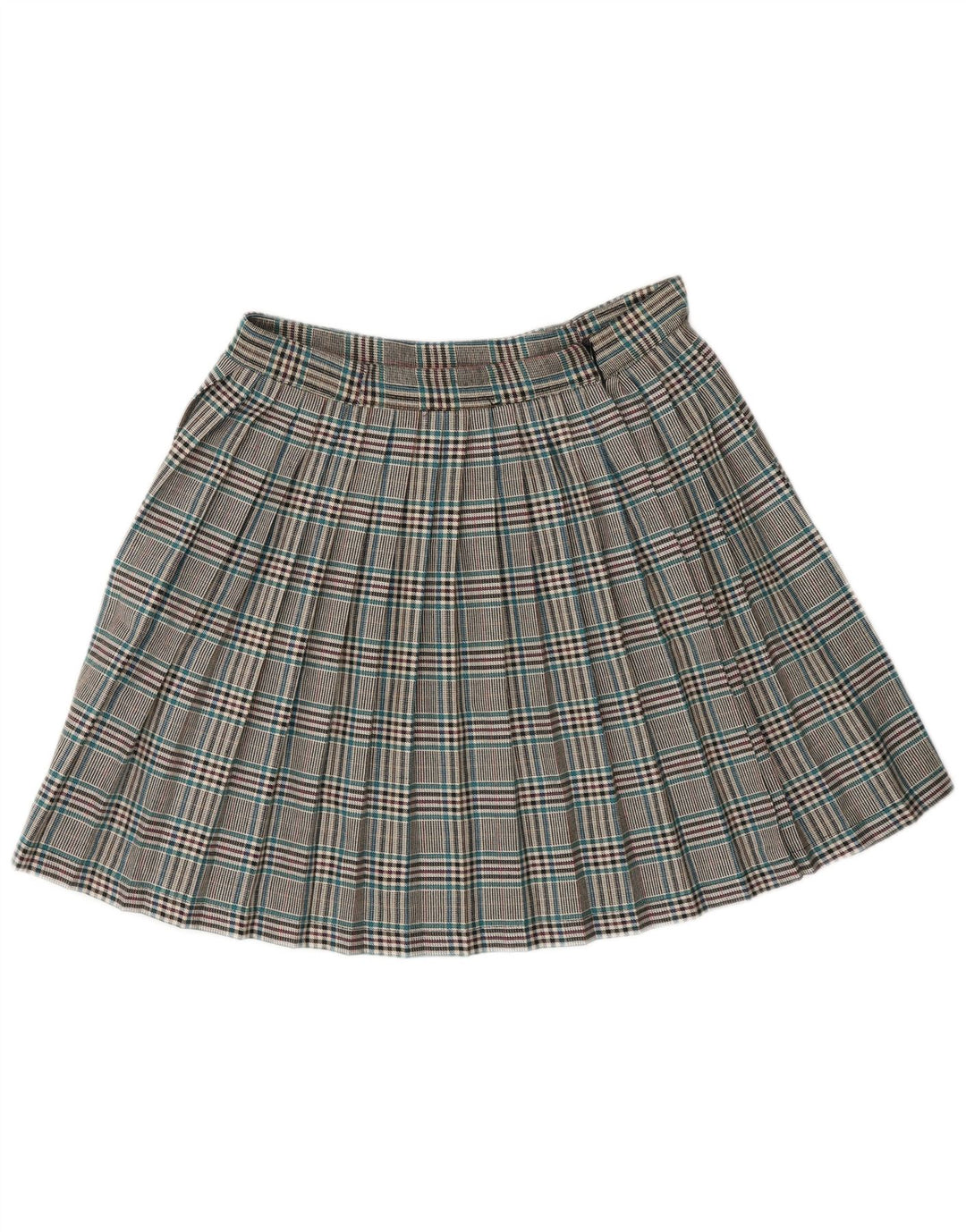 Vintage kvindekniv plisseret nederdel lille W28 grå plaid polyester