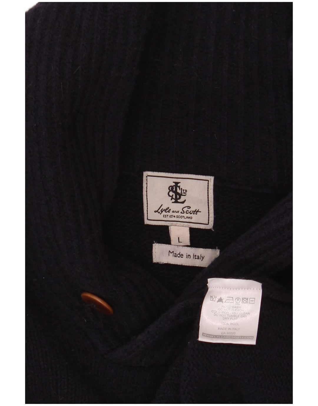 Lyle & Scott Herre Shawl Neck Jumper Sweater Large Navy Blue Uld