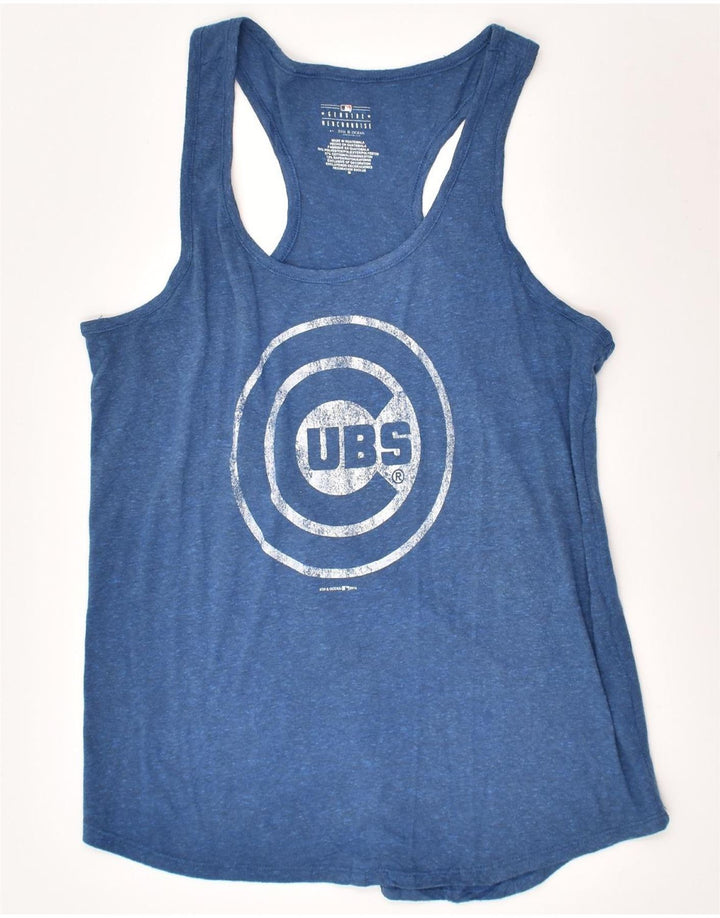 MAJESTIC Womens Graphic Vest Top UK 14 Medium Blue Flecked | Vintage Genuine Merchandise | Thrift | Second-Hand Genuine Merchandise | Used Clothing | Messina Hembry 