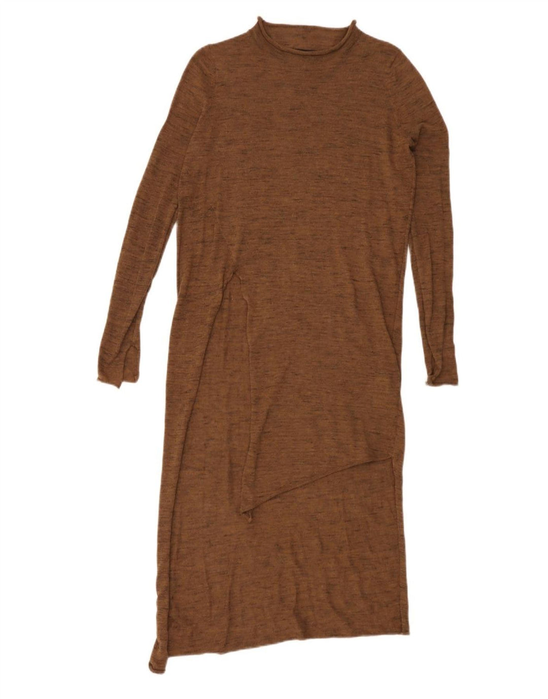 Zara Dame Asymmetrisk Jumper Kjole UK 10 Small Brown Polyester