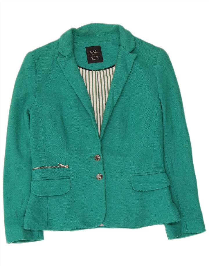 Zara Dame Crop 2 Button Blazer Jacket UK 12 Medium Green Bomuld