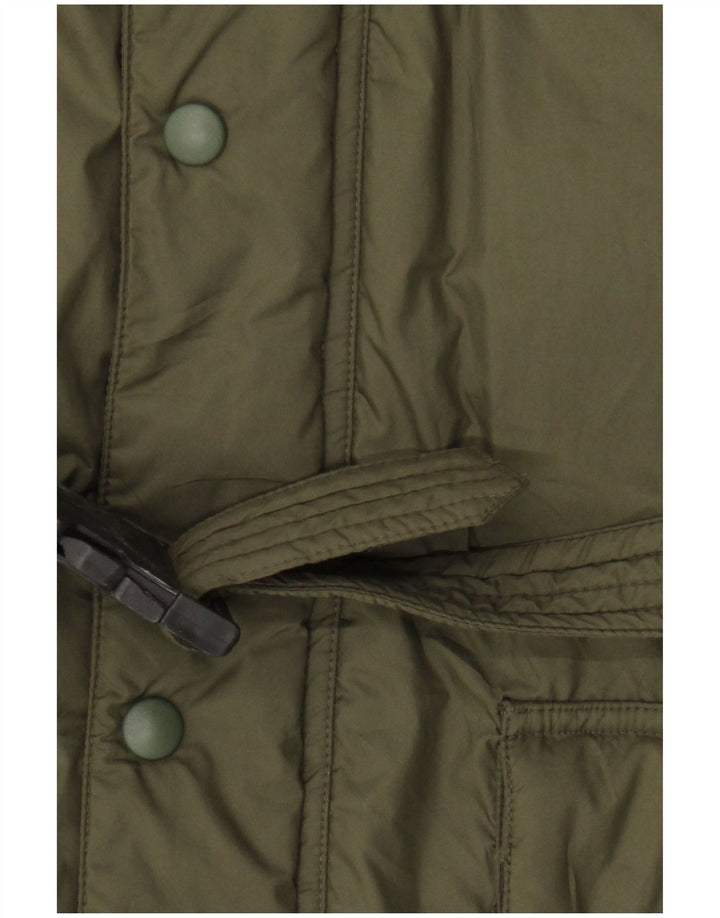 ALBERTO ASPESI Dame hætte polstret frakke UK 14 Medium Khaki Polyester