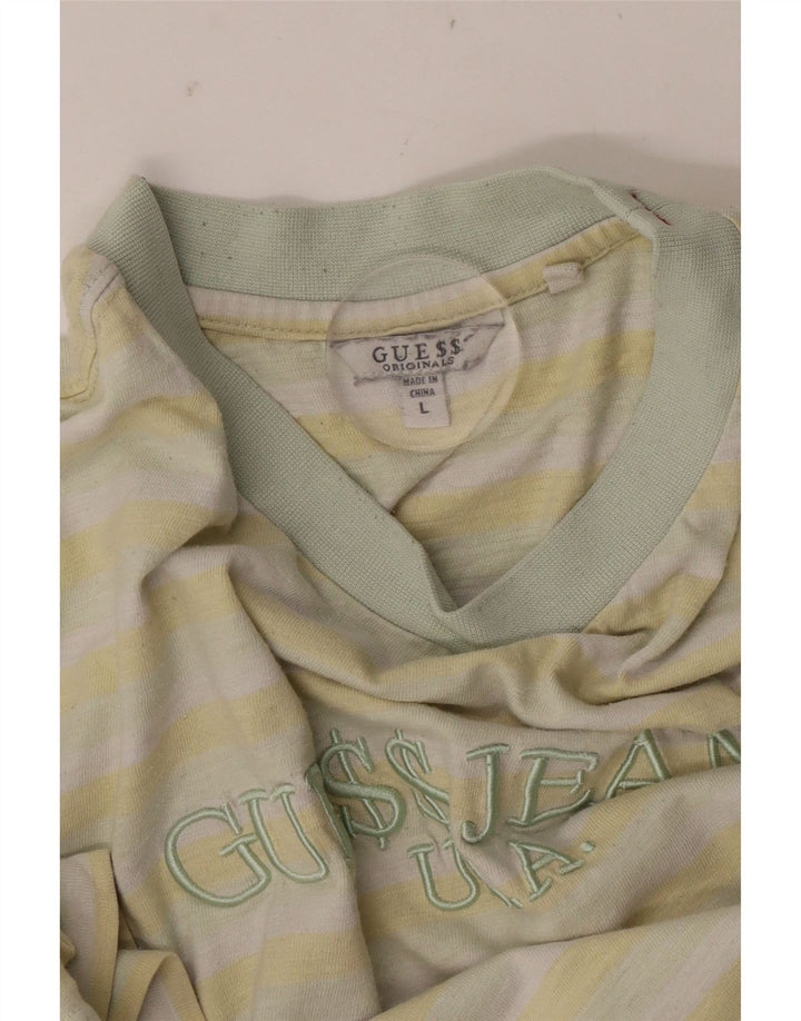 Guess Herre Grafisk T-Shirt Top Stor Gul Stribet