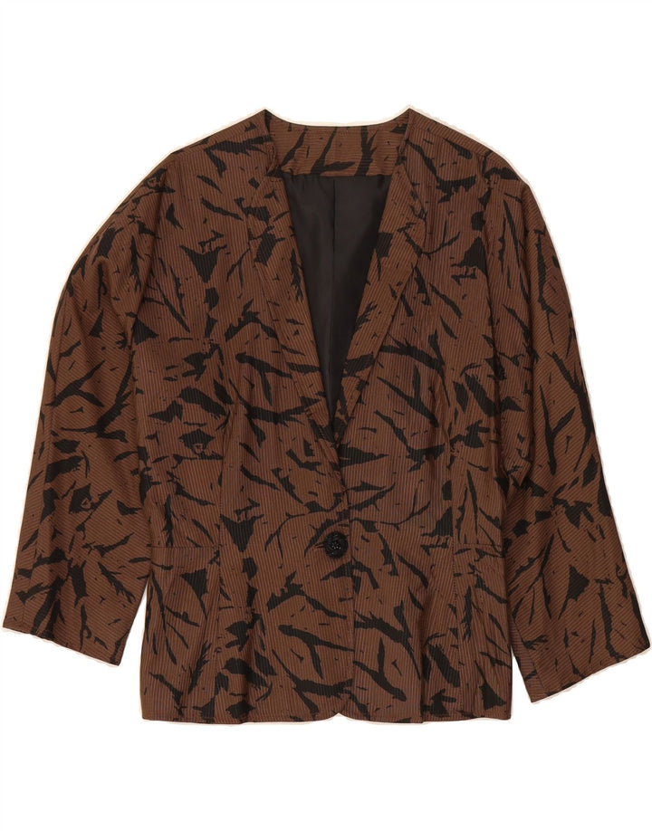 MARELLA Womens Abstract Pattern 1 Button Blazer Jacket UK 14 Medium Brown Vintage Marella and Second-Hand Marella from Messina Hembry 