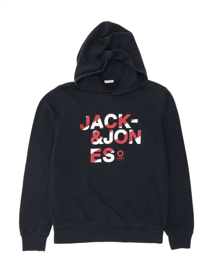 JACK & JONES Mens Graphic Hoodie Jumper Medium Navy Blue Cotton Vintage Jack & Jones and Second-Hand Jack & Jones from Messina Hembry 