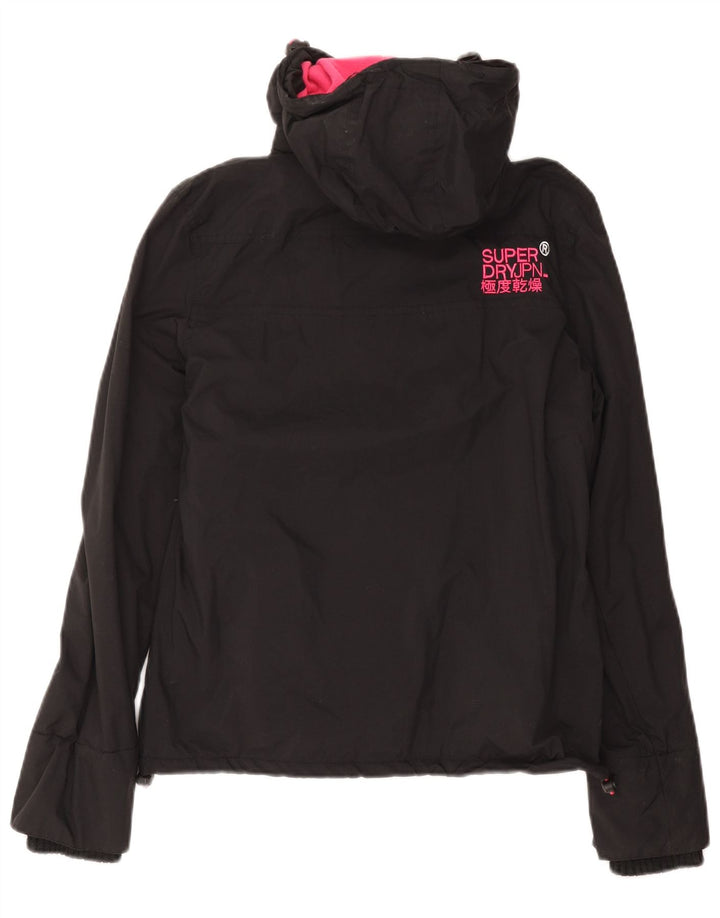 Superdry vindjakkejakke med hætte til kvinder UK 14 Medium Sort Nylon