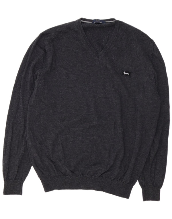 Harmont & Blaine Herre V-hals sweater 5XL grå uld