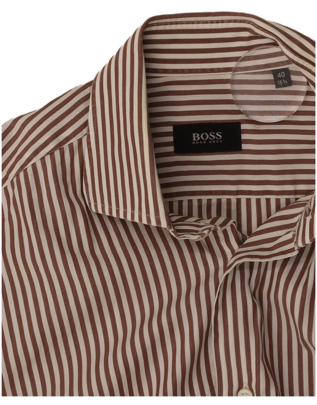 HUGO BOSS Mens Shirt Size 40 15 1/2 Medium Brown Pinstripe