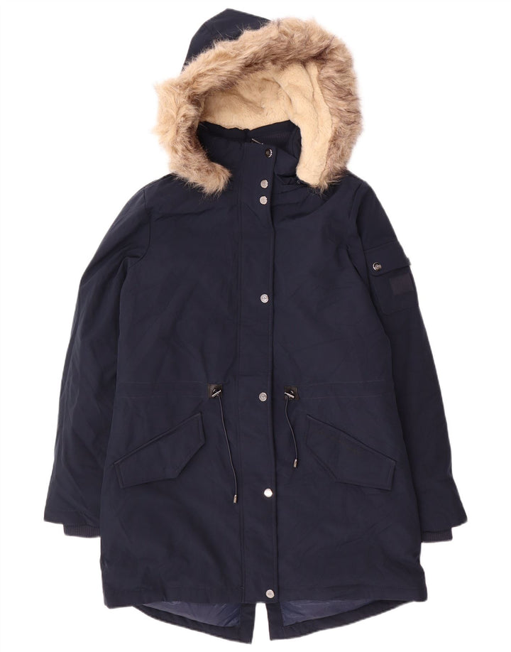 Ralph Lauren Dame Hooded Parka Jacket UK 10 Small Navy Blue Polyester