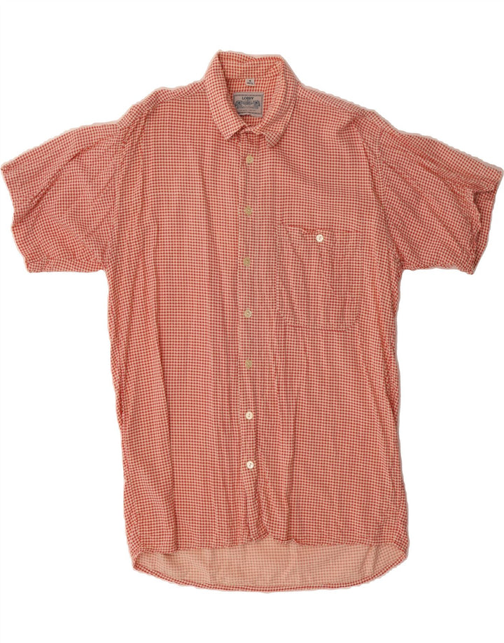 VINTAGE Mens Short Sleeve Shirt Medium Red Houndstooth Vintage Vintage and Second-Hand Vintage from Messina Hembry 