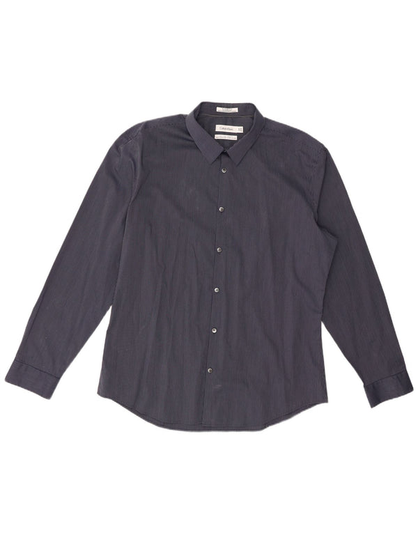 Calvin Klein Herre Body Fit-skjorte str. 17 1/2 XL Marineblå nålestribet bomuld