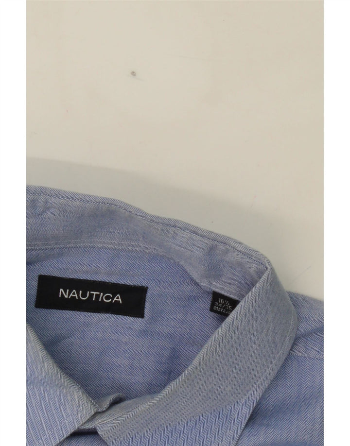 NAUTICA Mens Shirt Size 16 1/2 Large Blue Herringbone Cotton Vintage Nautica and Second-Hand Nautica from Messina Hembry 