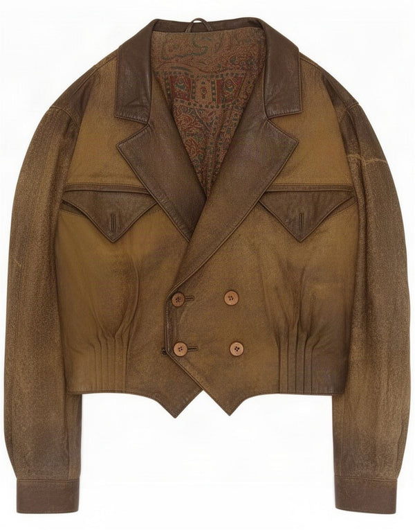 Vintage Dame Crop Læderjakke EU 38 Medium Brun