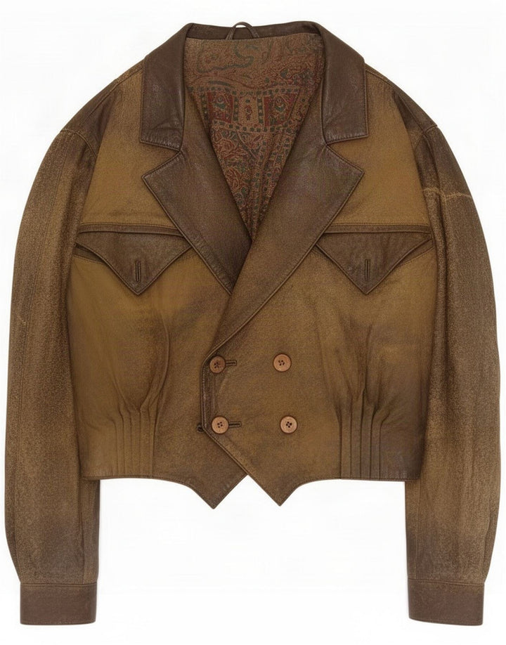 Vintage Dame Crop Læderjakke EU 38 Medium Brun
