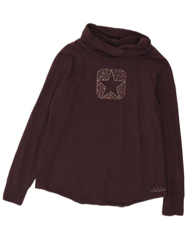 Converse Dame Roll Neck Grafisk Top Langærmet UK 18 XL Lilla Bomuld