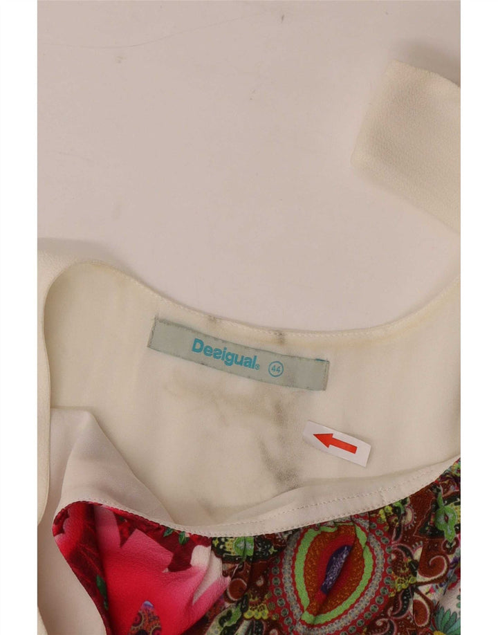 Desigual Dame Ærmeløs Tunika Top EU 44 XL Hvid Floral Polyester
