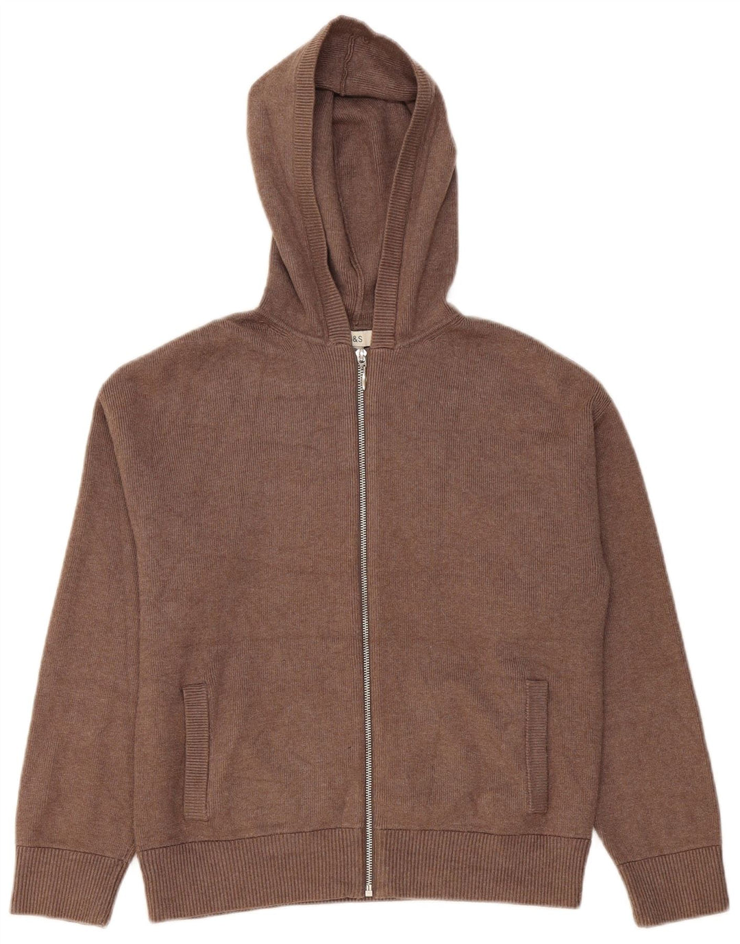 Marks & Spencer Dame hættetrøje cardigan med fuld lynlås UK 14 Medium Brun