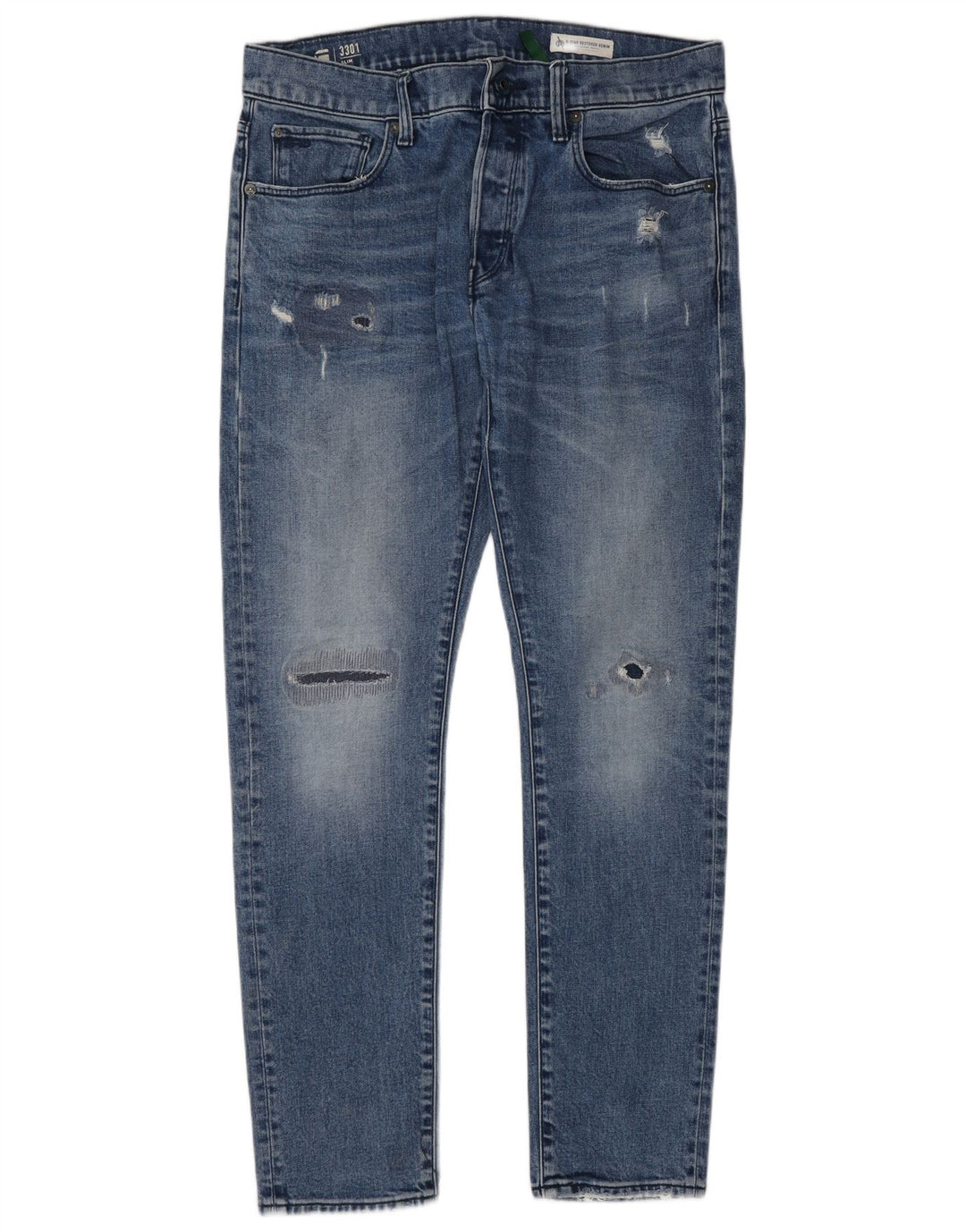 G-Star Herre 3301 Distressed Slim Jeans W33 L32 Blå Bomuld