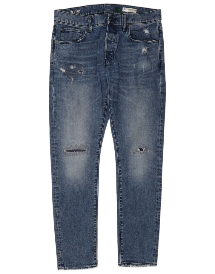 G-Star Herre 3301 Distressed Slim Jeans W33 L32 Blå Bomuld