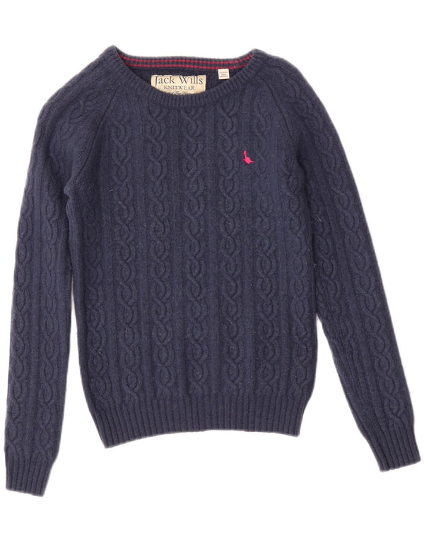 Jack Wills Dame Boat Neck Jumper Sweater UK 10 Small Navy Blue Lambswool