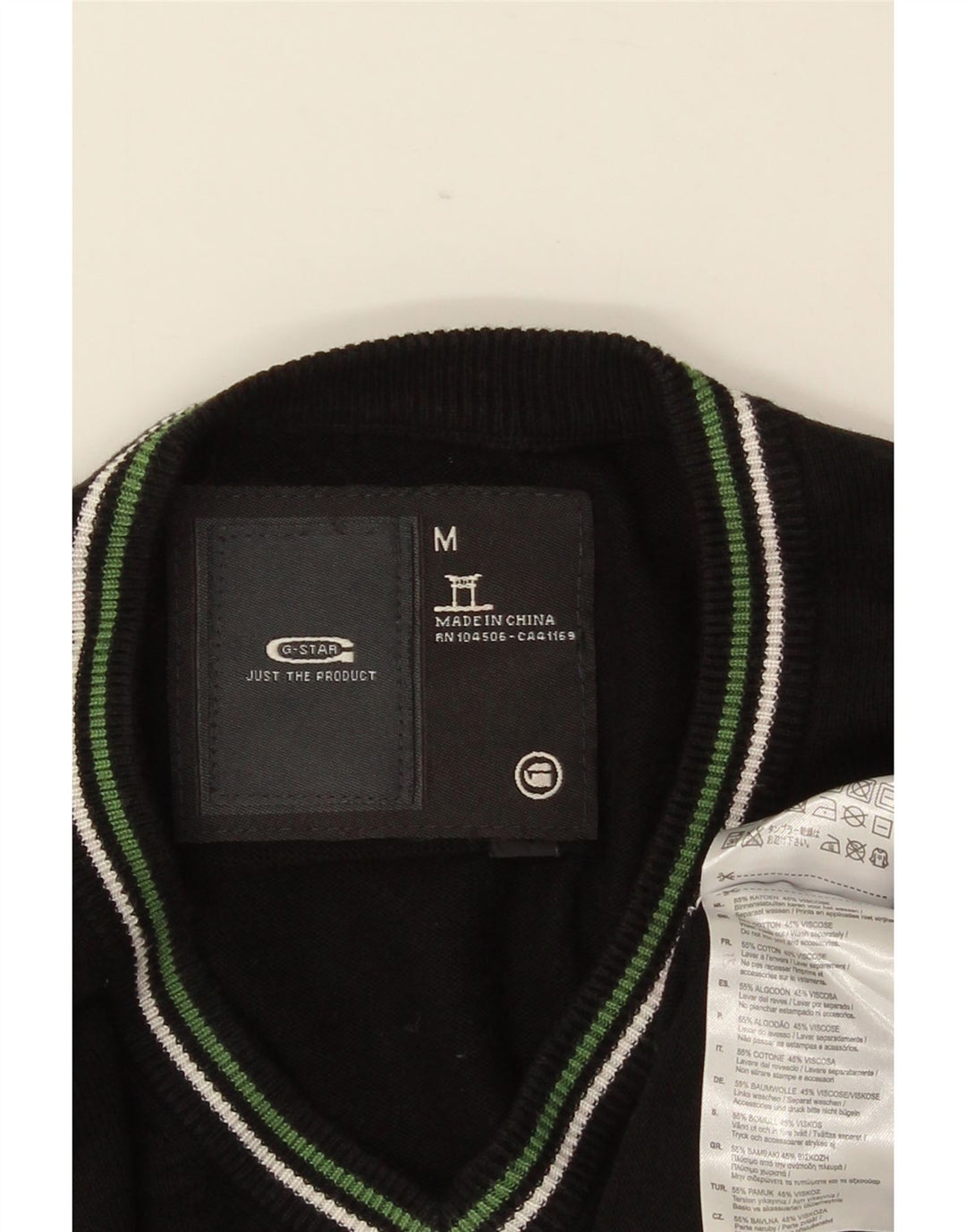 G-STAR Herre V-hals sweater Medium sort stribet bomuld