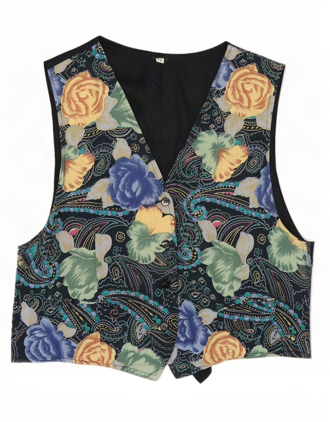 Vintage damevest IT 46 Stor flerfarvet blomster