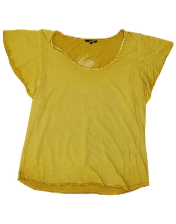 Desigual Dame Grafisk T-Shirt Top UK 16 Large Yellow Floral