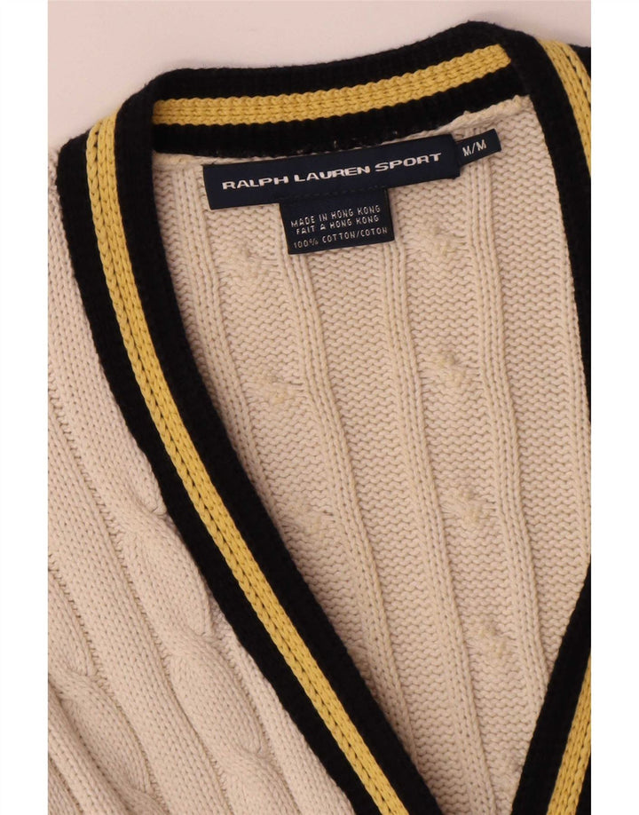 Ralph Lauren Dame Cardigan Sweater UK 14 Medium White Bomuld