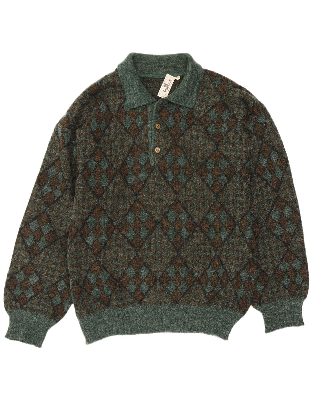 Suspense Herre Polo Neck Jumper Sweater IT 50 Medium Green Argyle/Diamond