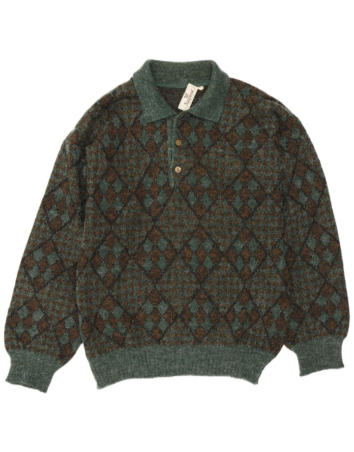 Suspense Herre Polo Neck Jumper Sweater IT 50 Medium Green Argyle/Diamond