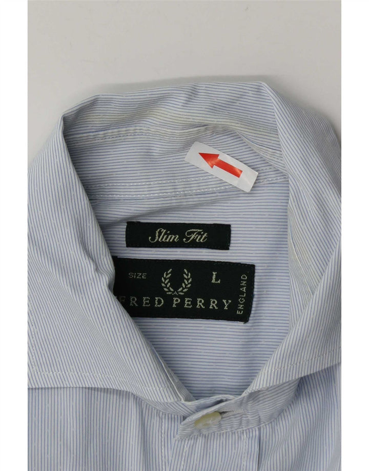Fred Perry Herre Slim Fit skjorte Stor blå nålestribet bomuld