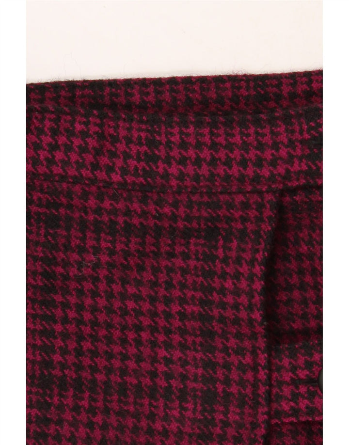 VINTAGE slå-om nederdel til kvinder W30 Medium Pink Houndstooth Virgin Wool
