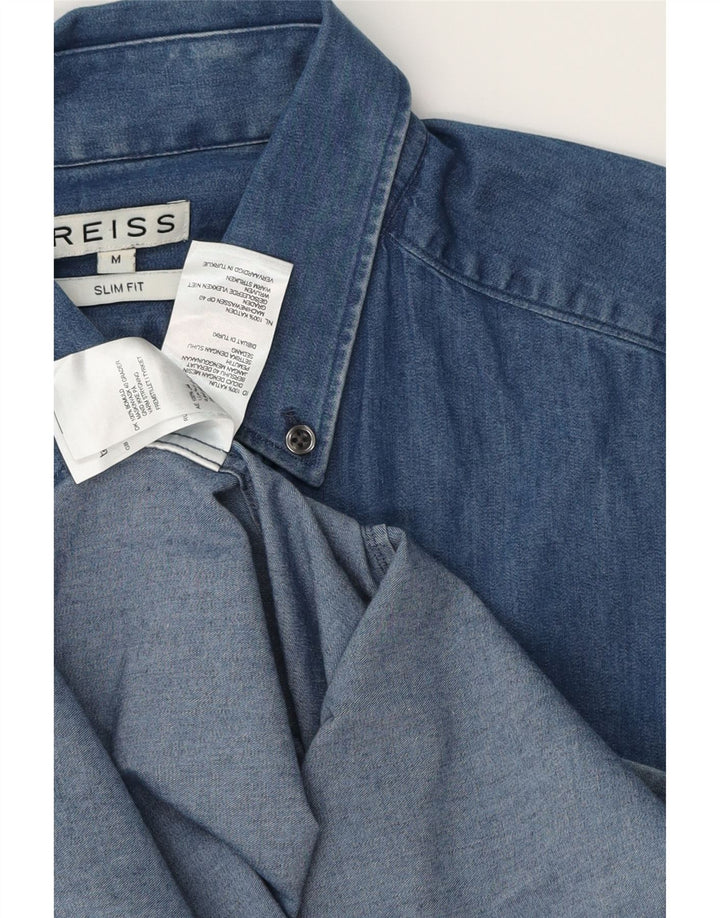 REISS Slim Fit denimskjorte til mænd mellemblå bomuld