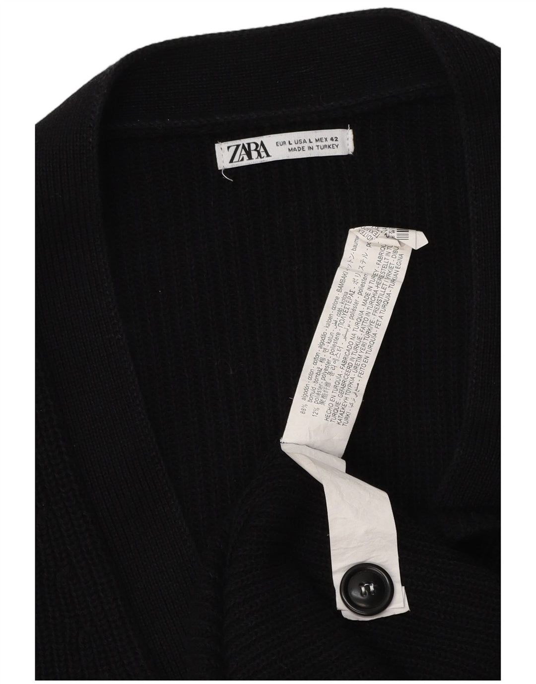 Zara Herre Cardigan Sweater Stor Sort Bomuld