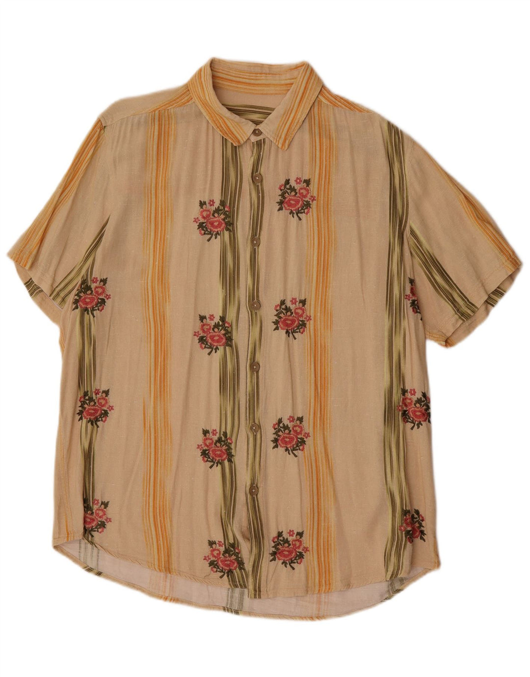 Vintage Kortærmet Herreskjorte Stor Beige Floral