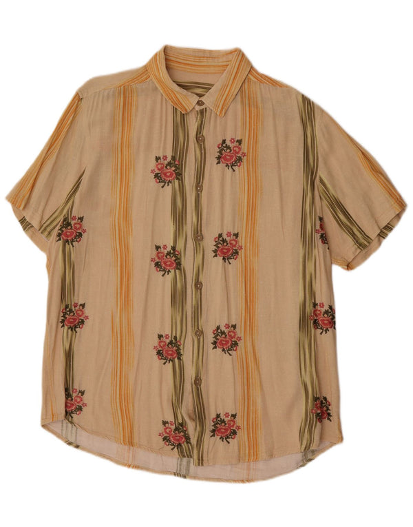 Vintage Kortærmet Herreskjorte Stor Beige Floral