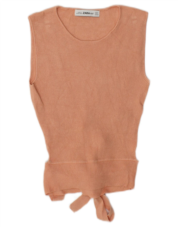 Zara Dame Ærmeløs Crop Bluse Top UK 12 Medium Pink Viscose