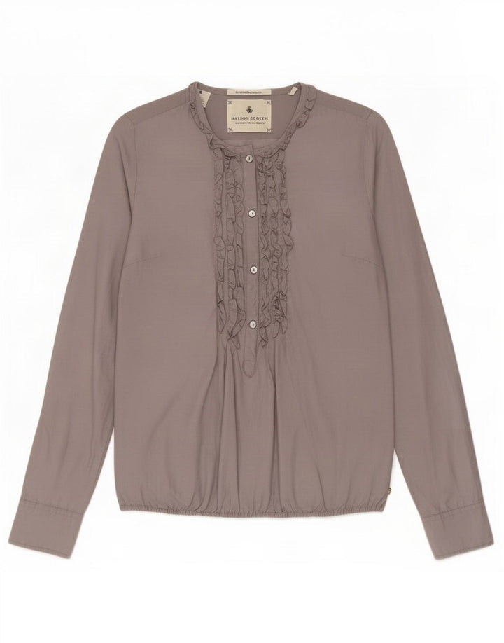Maison Scotch Dame Langærmet Flæse Front Bluse Top UK 12 Medium Grå