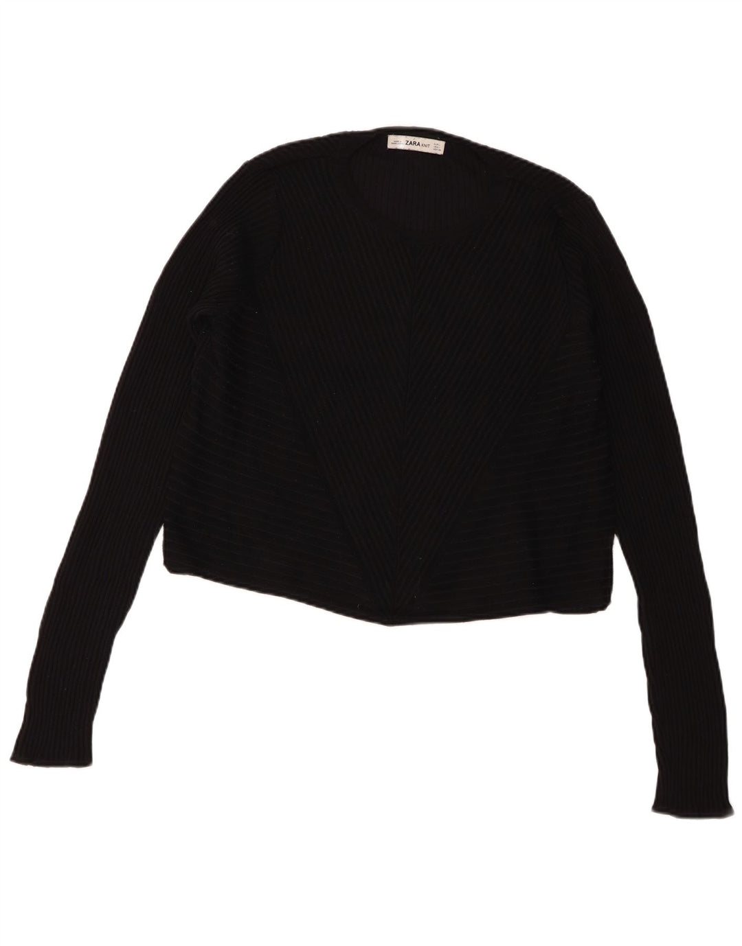 Zara Womens Crop Crew Neck Jumper Sweater UK 16 Large Black