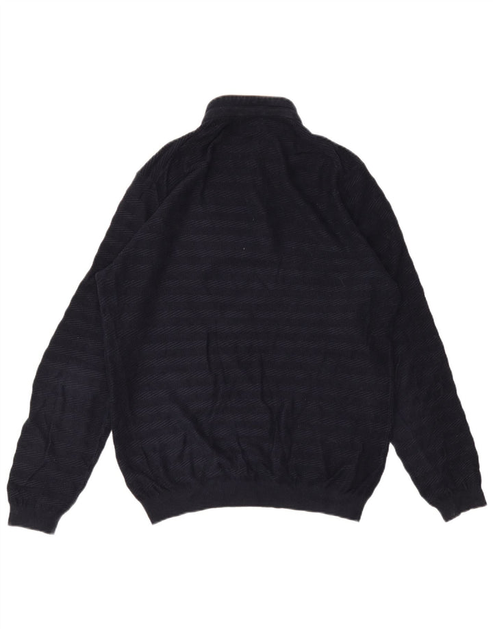 Massimo Dutti Herre Button Neck Jumper Sweater Stor Marineblå Stribet