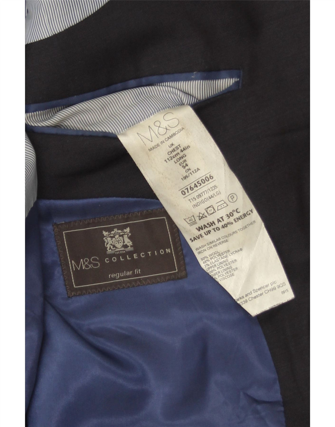 Marks & Spencer Herre 2-knaps Regular Fit Blazer-jakke EU 54 XL Marineblå