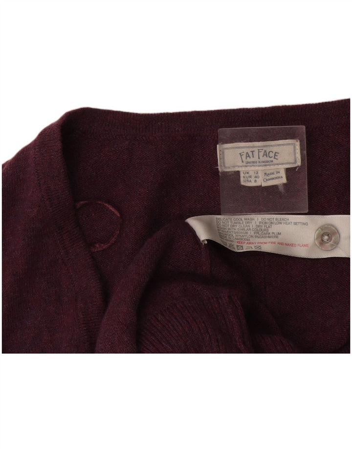Fat Face Dame Cardigan Sweater UK 12 Medium Burgundy Wool